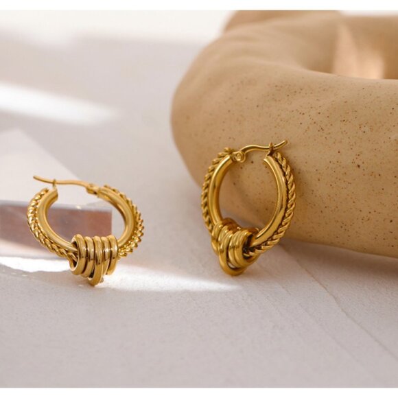Gold Twisted Hoop Earrings - Picture 3 of 3